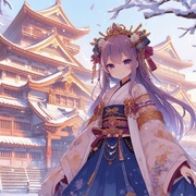 Japanese castle and princess, winter, anime.jpg