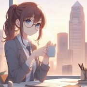 intelligent lady drinking coffee after work, anime.jpg