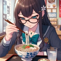 intelligent lady eating soba, Japanese restaurant, anime.jpg