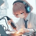 intelligent lady using soldering iron, anime.jpg