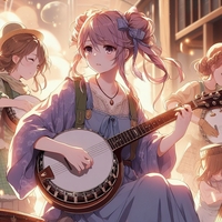 ladies' band playing banjo, anime.jpg