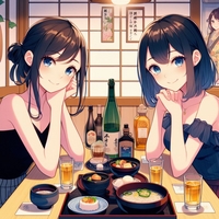 ladies sitting Japanese restaurant, anime.jpg