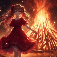 lady and big bonfire, anime.jpg