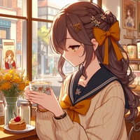 lady drinking morning coffee, popular cafe, anime4.jpg