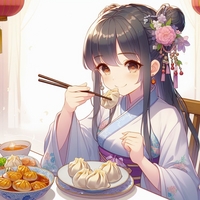 lady eating Dumplings, Chinese restaurant, anime3.jpg
