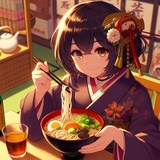lady eating New Year's Eve soba, anime.jpg
