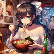 lady eating ramen, Chinese strange restaurant, anime.jpg