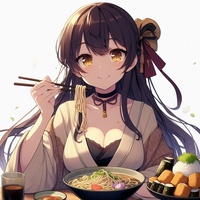 lady eating soba and inari-sushi, anime.jpg