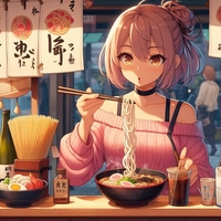 lady eating udon, soba stand, anime.jpg