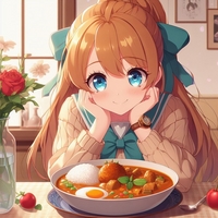 lady loving curry dish, anime.jpg