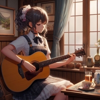 lady playing guitar, Japanese old cafe, anime.jpg