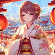 lady praying, new year temple, anime.jpg