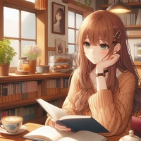 lady reading book, Japanese cafe, anime.jpg