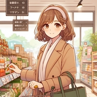 lady shopping grocery section, Japanese established department store, anime.jpg