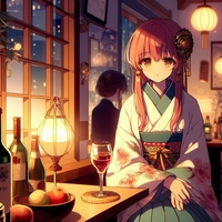 lady staying wine bar, evening, anime.jpg