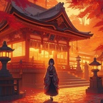 lady visiting autumn shrine at dust, anime2.jpg