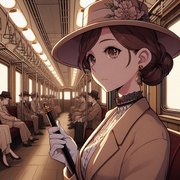 lady, old subway train, anime.jpg