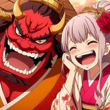 laughing lady and Japanese red ogre, anime.jpg