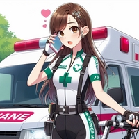 medical staff lady calling ambulance, wearing cycling wear, anime.jpg