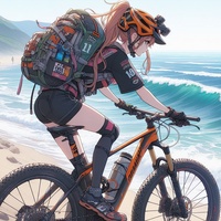 off-road sports cycling lady, seaside, anime.jpg