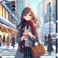 office worker lady walking winter city street, anime4.jpg