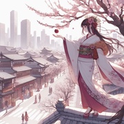 plum tree city and lady, anime.jpg