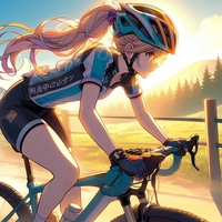 road bike race lady, wearing helmet, offroad, sunny day, anime2.jpg