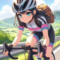 sports cycling lady, Hill Climb practice, Country Roads, wearing helmet, anime.jpg