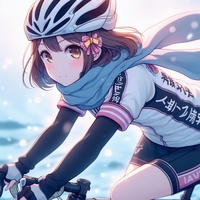 sports cycling lady, wearing helmet, hina matsuri, cold day, anime2.jpg